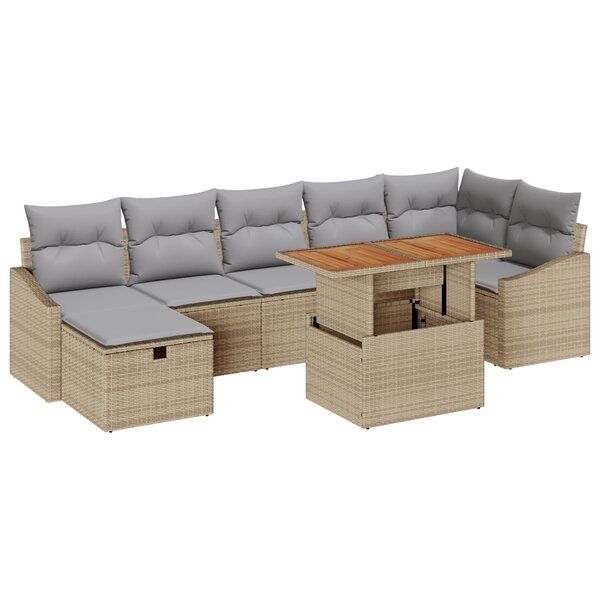 vidaXL Ensemble de Canapé de Jardin 8 Pièces avec Coussins Rattan Poly Beige