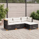 vidaXL Salon de jardin 4 Pièces avec coussins noir résine tressée
