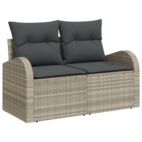 vidaXL Canapé de jardin 2 places avec rangement et coussins gris clair en rattan poly