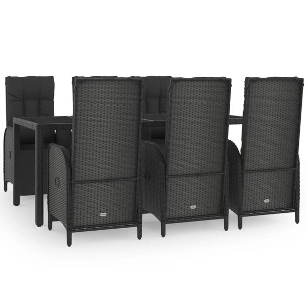 vidaXL Ensemble à manger de jardin coussins 7Pièces Noir Résine tressée