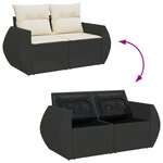 Ensemble de canapé jardin 10 pièces avec coussins noir poly rotin acacia