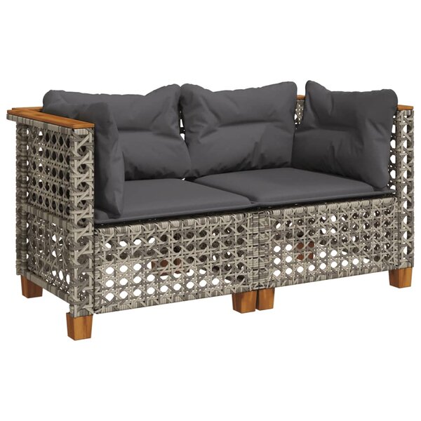 vidaXL Canapés d'angle de jardin et coussins 2 Pièces gris résine tressée