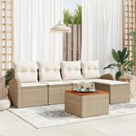 Ensemble de Canapé de Jardin 6 Pièces avec Coussins Beige Rattan Poly Acacia