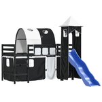 vidaXL Lit mezzanine enfants avec tour blanc/noir 90x190 cm pin massif