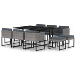 vidaXL Ensemble à manger de jardin coussins 11 Pièces Résine tressée Gris