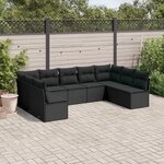 vidaXL Salon de jardin 9 Pièces avec coussins noir résine tressée