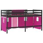 vidaXL Lit mezzanine enfants et rideaux rose 90x190cm bois pin massif