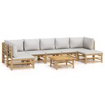 vidaXL Salon de jardin 8 Pièces avec coussins gris clair bambou