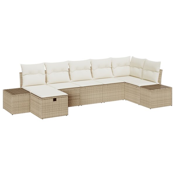 vidaXL Ensemble de canapés de jardin 7 pièces avec coussins beige en poly rotin