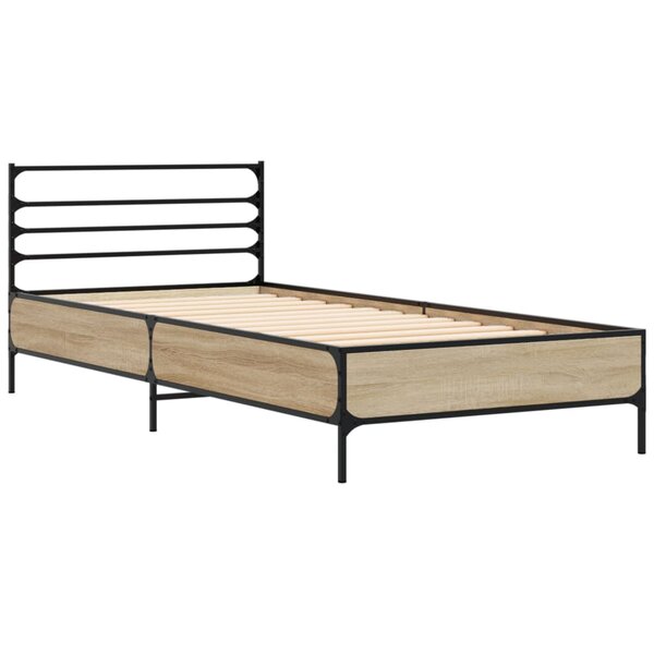 vidaXL Cadre de lit chêne sonoma 90x200 cm bois d'ingénierie et métal