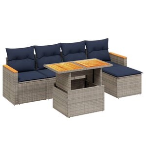 vidaXL Salon de jardin 6 Pièces avec coussins gris résine tressée