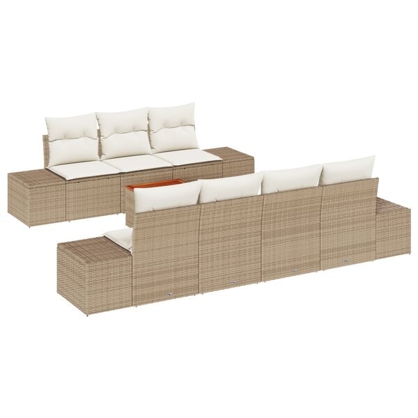 vidaXL Ensemble de canapé de jardin de 8 pièces avec coussins Beige Poly Rattan Acacia