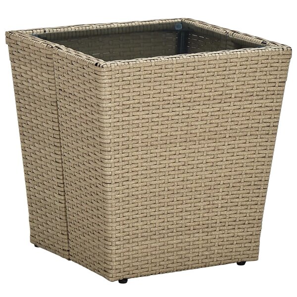 vidaXL Table à thé Beige 41 5x41 5x44cm Résine tressée et verre trempé