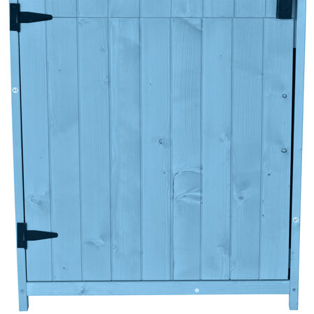 Armoire abri de jardin remise pour outils 3 étagères 2 porte loquets toit  pente bitumé 77L x 54l x 179H cm pin massif traité bleu - La Poste