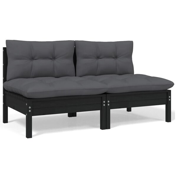 vidaXL Canapé 2 places de jardin et coussins Noir Bois de pin solide