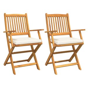 vidaXL Chaise pliante avec coussin 2 Pièces Marron Bois d'acacia massif