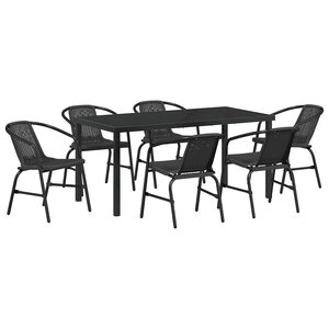 vidaXL Ensemble de salle à manger pour jardin 7 Pièces Noir Poly rotin