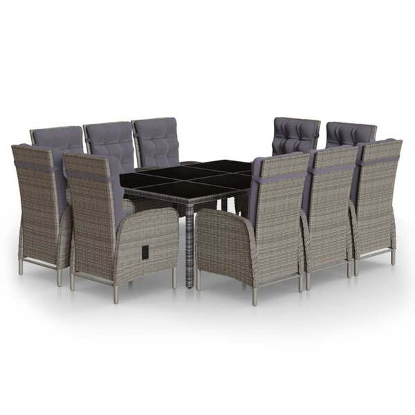 vidaXL Mobilier à dîner de jardin 11 Pièces Résine tressée Gris