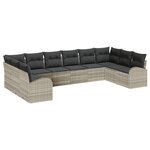 vidaXL Ensemble de canapé de jardin 10 pièces avec coussins gris clair en poly rattan