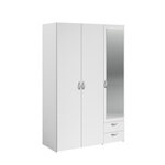 Lit 140 x 190 avec tiroir + armoire 3 portes et 2 tiroirs + 2 chevets - Décor Blanc