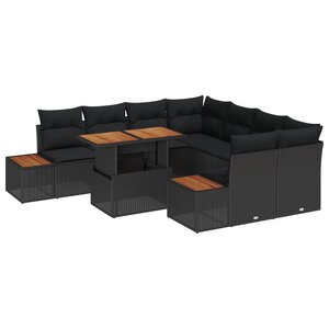 vidaXL Ensemble de salle à manger de jardin 9 pièces avec coussins noir en rattan poly acacia