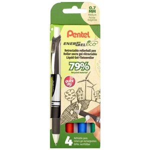 Stylo roller à encre gel EnerGel BL77 Eco étui de 4 PENTEL