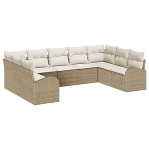 Ensemble de Canapés de Jardin 9 pièces avec Coussins Beige Poly Rattan