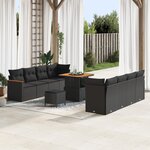 Ensemble de canapé de jardin 11 pièces avec coussins noir en poly rotin acacia