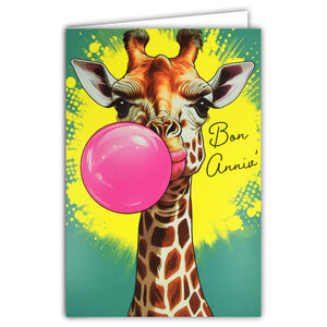 Carte FLUO Bon ANNIVERSAIRE avec Enveloppe 12x17,5cm - Girafe Chewing-gum Rose