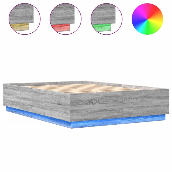 vidaXL Cadre de lit avec lumières LED sonoma gris 150x200 cm