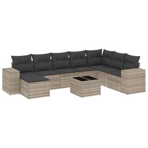 vidaXL Salon de jardin 9 Pièces avec coussins gris clair résine tressée