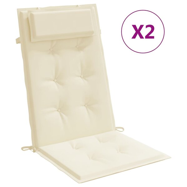 vidaXL Coussins de chaise à dossier haut lot de 2 crème tissu oxford