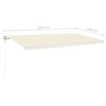 vidaXL Auvent automatique avec capteur de vent et LED 600x300 cm Crème