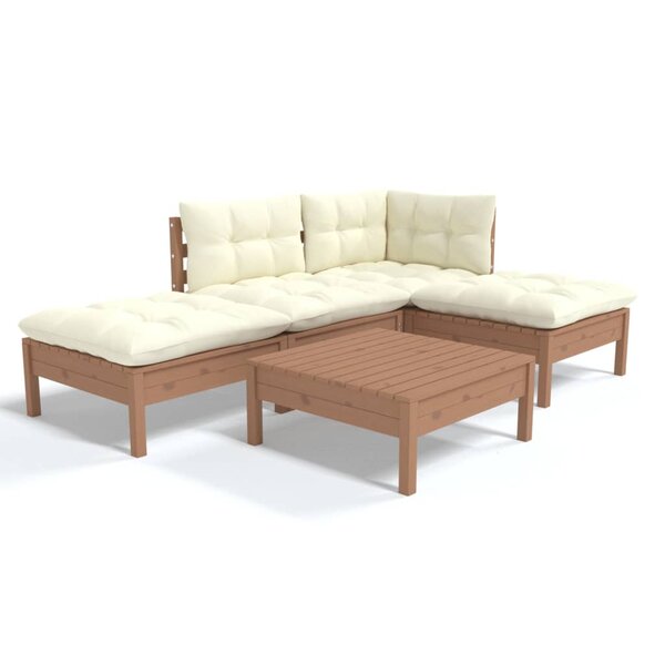 vidaXL Salon de jardin 5 Pièces avec coussins Marron miel Bois de pin