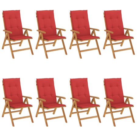 vidaXL Chaises de jardin inclinables et coussins lot de 8 teck solide