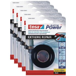 Ruban de Réparation Extreme Repair 19 mm x 2 5m Etanchéité Isolation Noir x 5 TESA