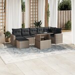 vidaXL Salon de jardin 8 Pièces avec coussins gris clair résine tressée