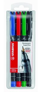 Pochette de 4 Feutres pour Transparent OHPen Permanent Pte superfine STABILO