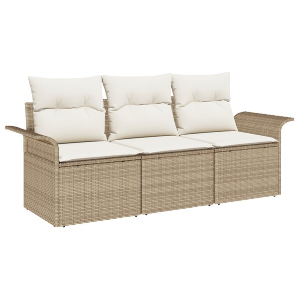 vidaXL Ensemble de Canapé de Jardin 3 Pièces avec Coussins Beige Poly Rattan