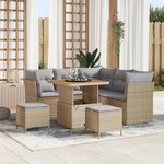 vidaXL Ensemble de Canapé de Jardin 8 Pièces avec Coussins Beige Poly Rattan Acacia