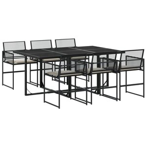 vidaXL Ensemble à manger de jardin coussins 7 Pièces noir résine tressée