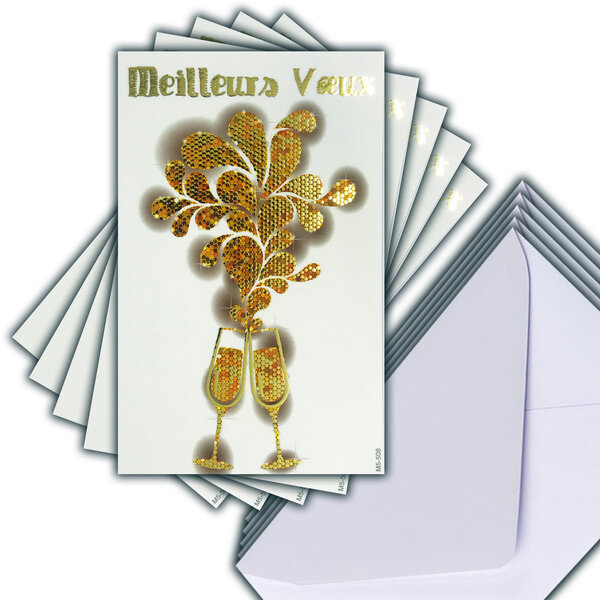 LOT 5 Cartes Meilleurs Vœux + 5 Enveloppes 14x9cm