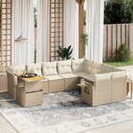 vidaXL Salon de jardin avec coussins 10 Pièces beige résine tressée