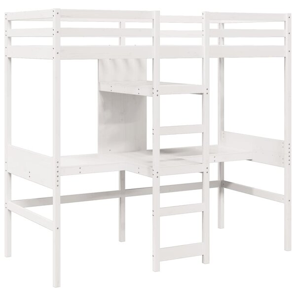 vidaXL Lit mezzanine avec bureau et étagères blanc 90x200cm pin massif