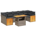 vidaXL Salon de jardin 8 Pièces avec coussins gris résine tressée