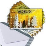 LOT 5 Cartes identiques Meilleurs Vœux en Or Doré 13 5x8 5cm + 5 Enveloppes blanches 14x9cm - Bonne Année Souhaits Janvier Hiver Sapins de Noël sous la Neige - Créé Imprimé Fabriqué en France