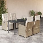 vidaXL Ensemble à manger de jardin avec coussins 5Pièces Beige poly rotin