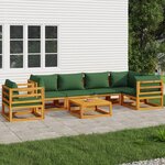 vidaXL Salon de jardin 7 Pièces avec coussins vert bois massif