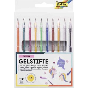 Stylo gel GLITTER couleurs assorties étui de 10 FOLIA