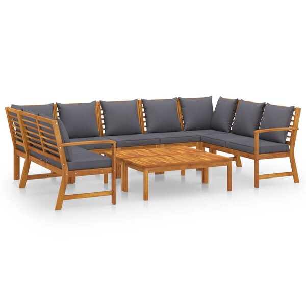 vidaXL Salon de jardin 9 Pièces avec coussin Bois d'acacia solide